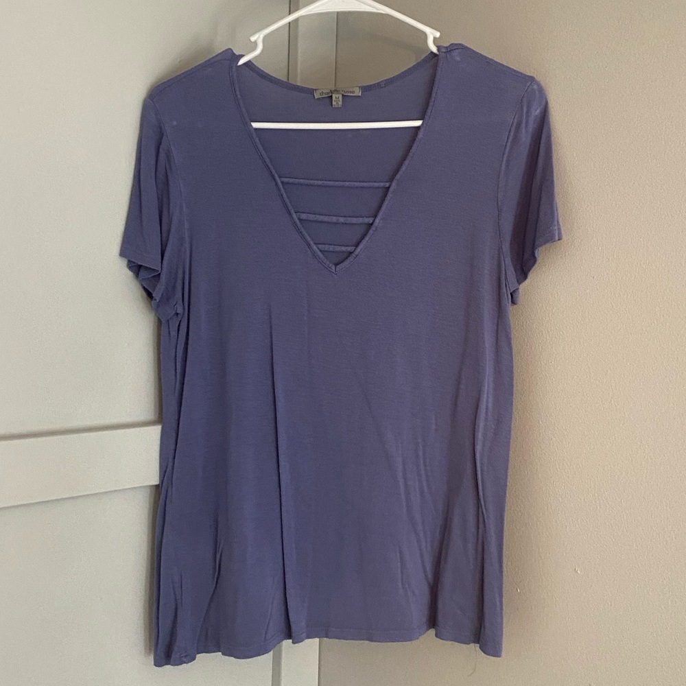 purple V cut blouse